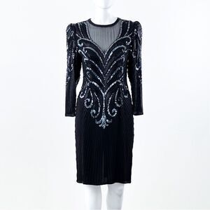 VTG AJ BARI 1980s Great Gatsby Heavily Beaded Sequin Silk Dress